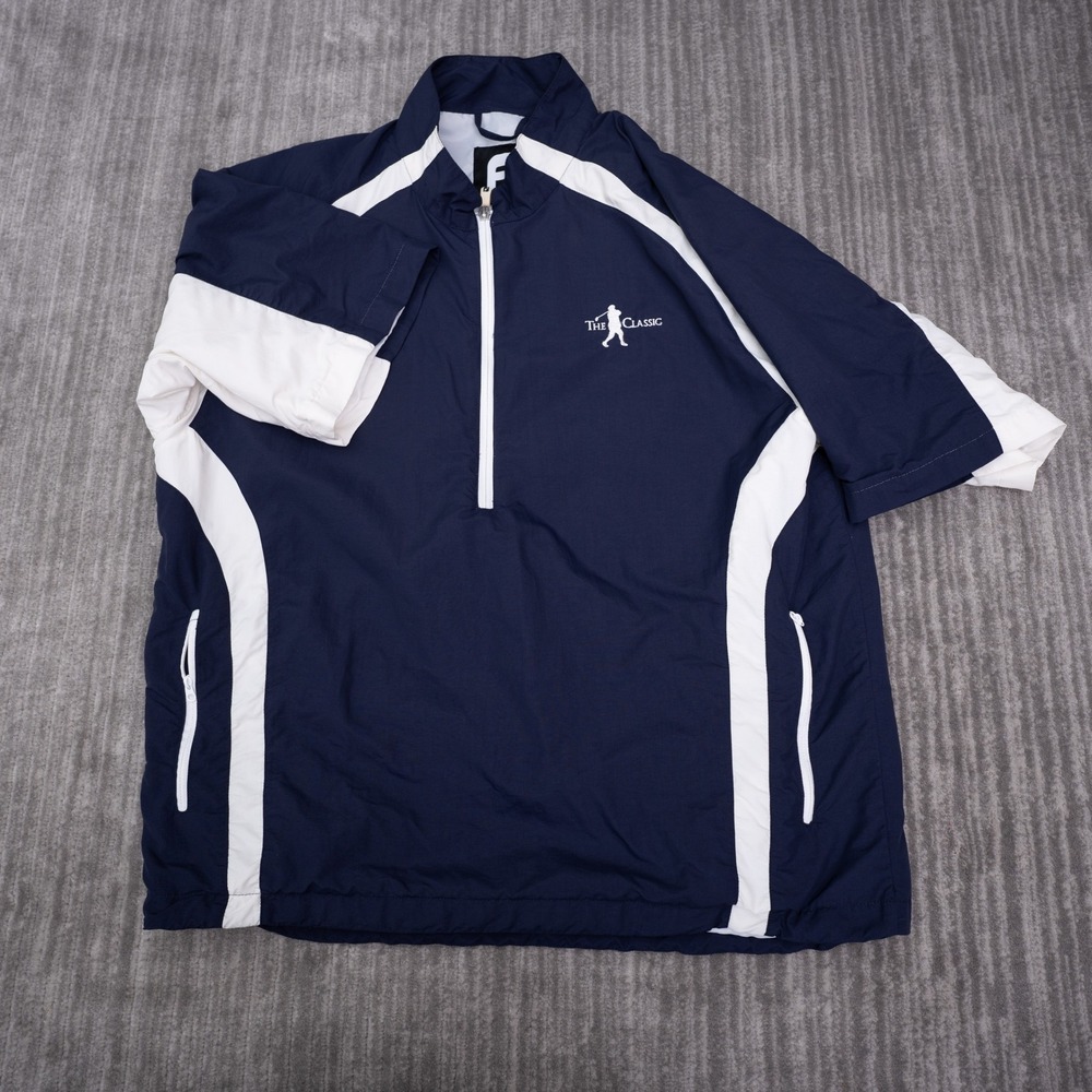FootJoy Windbreaker Men Large Navy Blue Excellent Short Sleeve 1/4 Zip Pullover